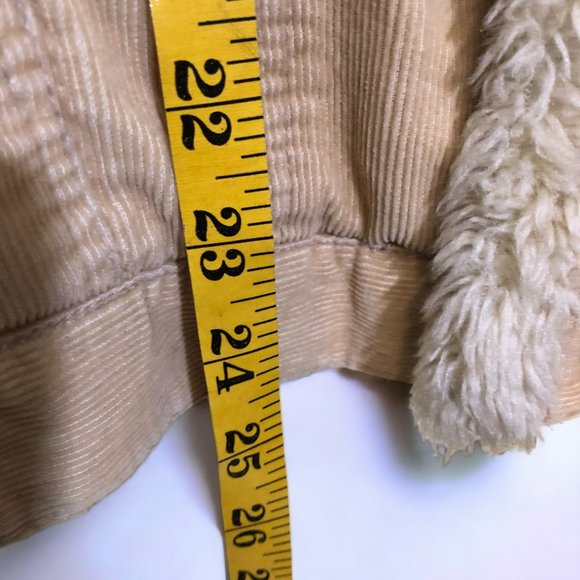 Y2K Roxy Jean Womens Beige Corduroy Winter Jacket w/ Fur Lining Snap Buttons - Picture 3 of 5